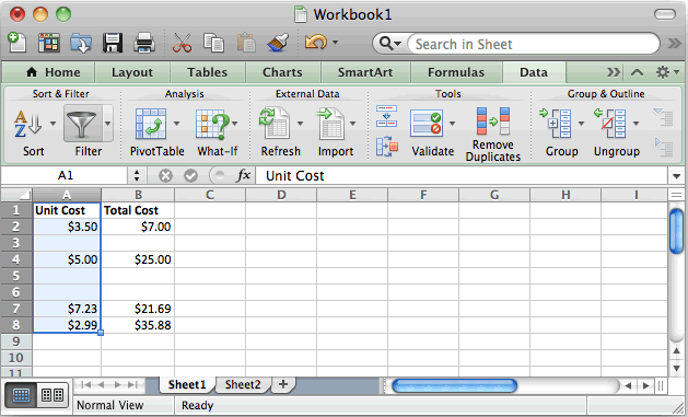 filter on excel for mac